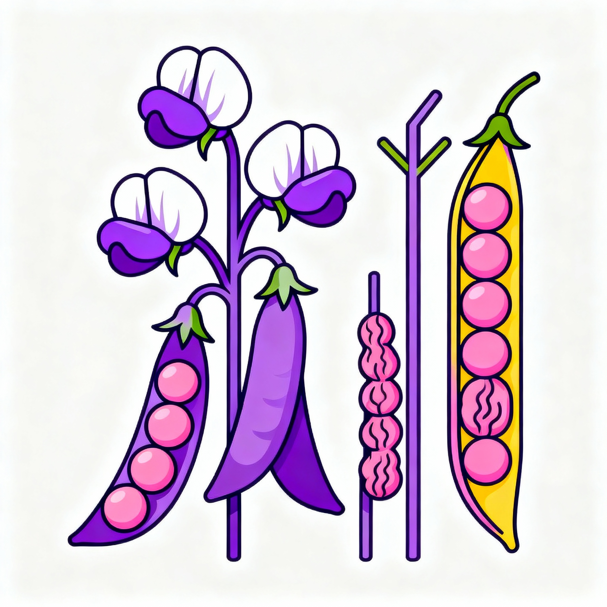 Mendel pea plant experiments illustration